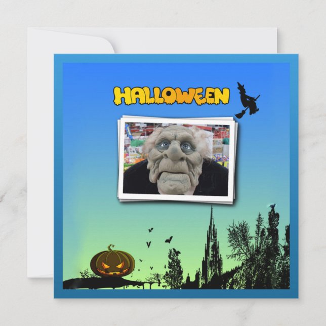 Mask Old Man, Flying Witch & Jack o Lantern Invite (Front)