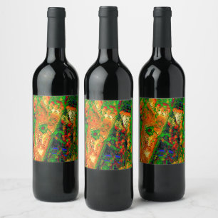 Mask party or carnival of paints, orange and green wine label