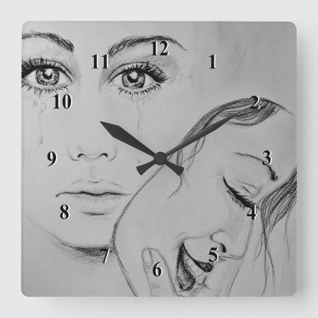 Mask - Pencil Drawing Square Wall Clock (Front)