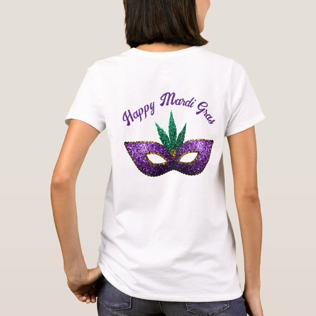 Mask Purple Green Sparkles Happy Mardi Gras 2 side T-Shirt (Back)