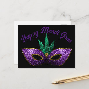 Mask Purple Green Sparkles Happy Mardi Gras Postcard