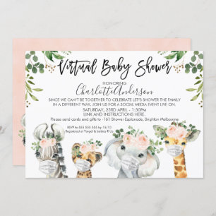 Mask Safari Animals Virtual Baby Shower Invitation