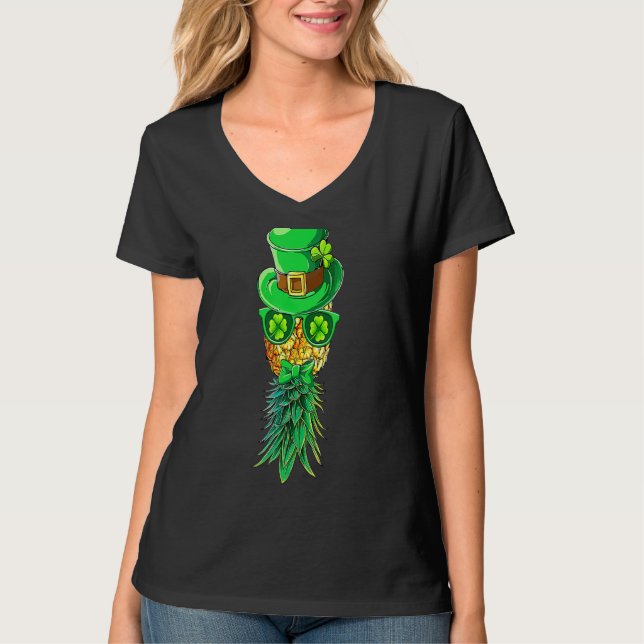 Mask Swinger Upside Down Pineapple St Patrick's Da T-Shirt (Front)