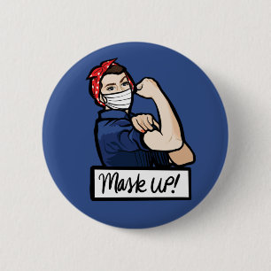 Mask UP Rosie the Riveter 6 Cm Round Badge