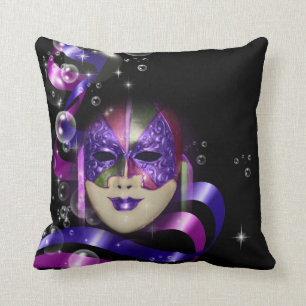 Mask venetian purple ribbons bubbles cushion