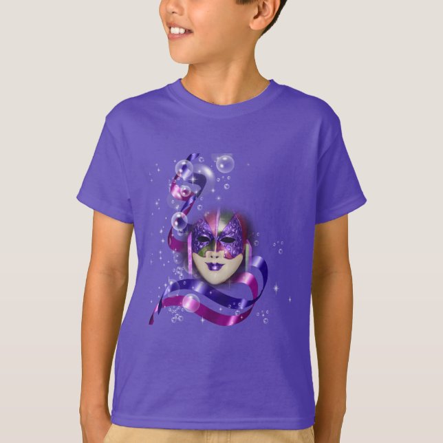 Mask venetian purple ribbons bubbles T-Shirt (Front)