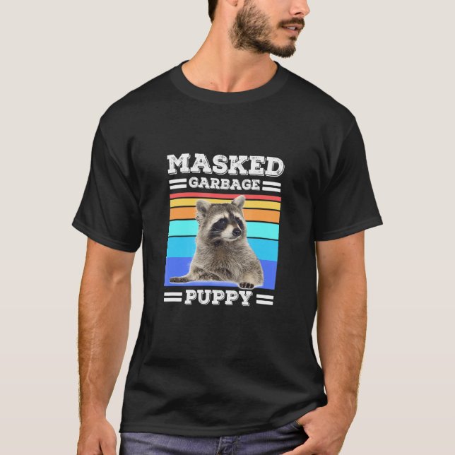 Masked Garbage Puppy  Retro Racoon T-Shirt (Front)