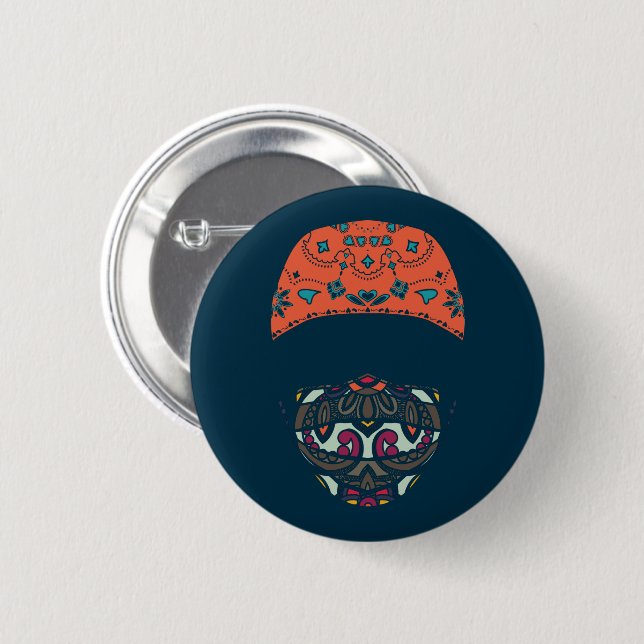 masked in paisley 6 cm round badge (Front & Back)
