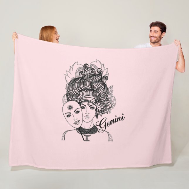 Masked Lady Gemini Zodiac Symbol and Sign Pink Fleece Blanket (In Situ)