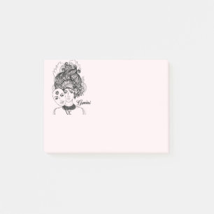 Masked Lady Gemini Zodiac Symbol and Sign Pink Post-it Notes