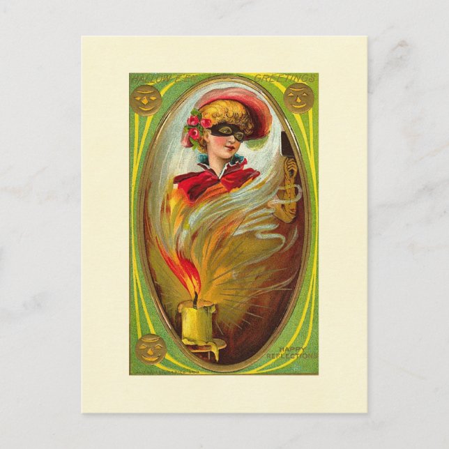 Masked Lady Halloween Greetings Postcard (Front)