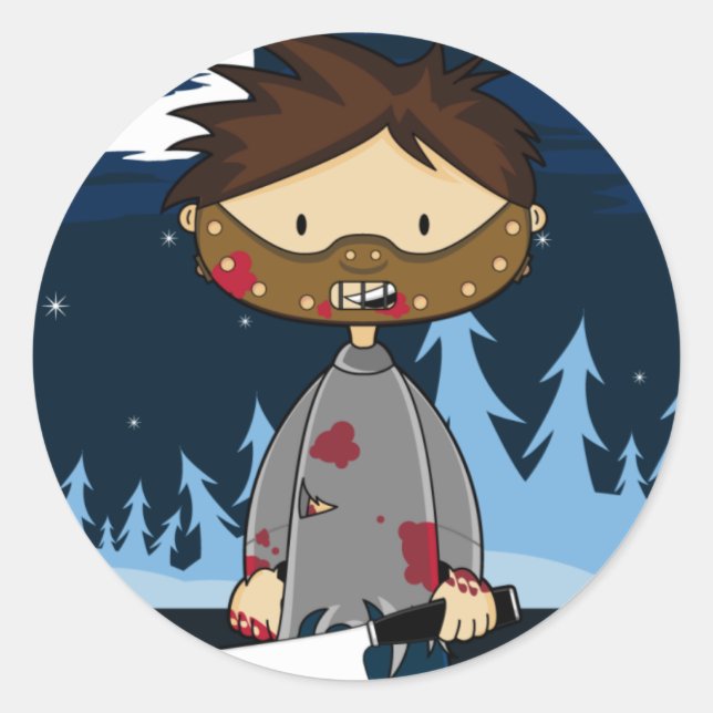 Masked Maniac Serial Killer with Cleaver Classic Round Sticker (Front)
