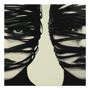 Masked Mystery: Dual Wrapped Faces Art Poster