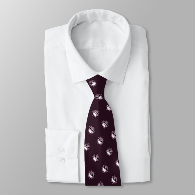 Masked Pink Corona Virus Pattern on Burgundy Tie (Tied)