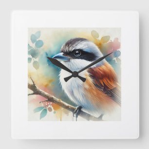 Masked Shrike 180724AREF129 - Watercolor Square Wall Clock