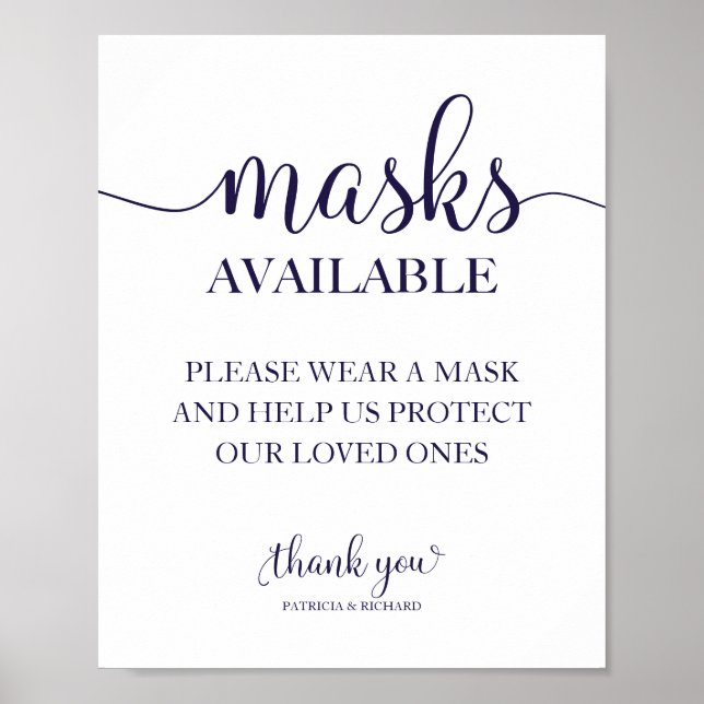 Masks Available Simple Calligraphy Wedding Sign (Front)
