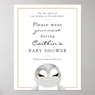 Masks Required Penguin Baby Shower Sign