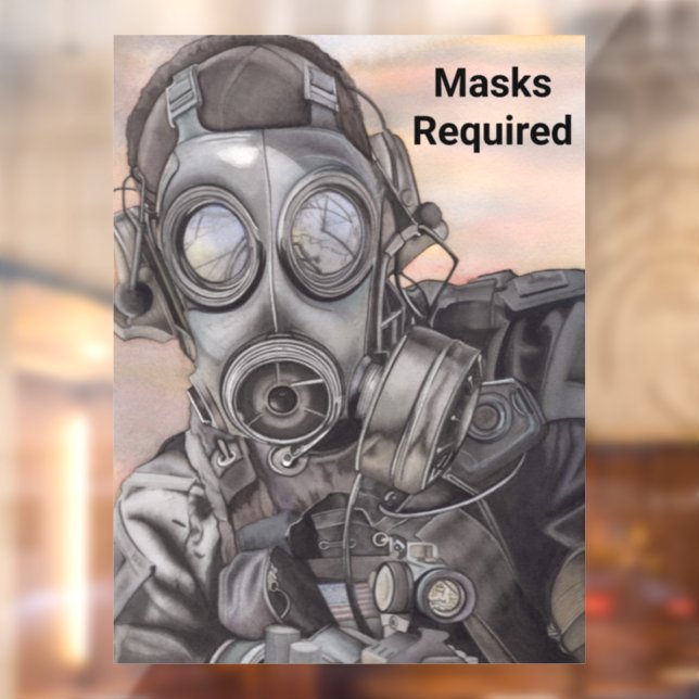 Masks Required Prepper Gasmask Store Window Cling (Sheet 2)