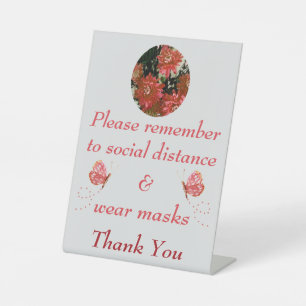 Masks Social Distance Country Floral  Pedestal Sign