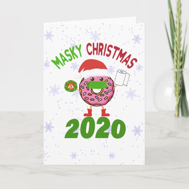 Masky Christmas Donut Santa Quarantine Christmas Holiday Card (Front)