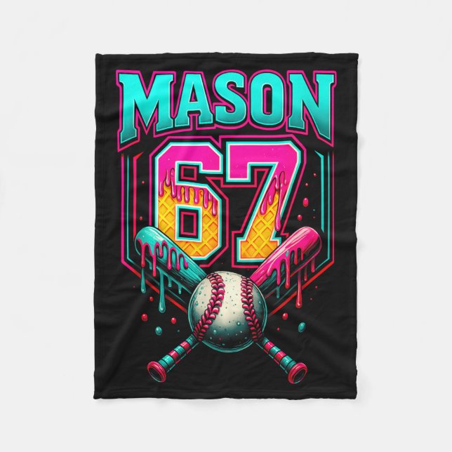 Mason 67 Funny Ice Cream Drip Baseball Ice Cream D Fleece Blanket (Front)