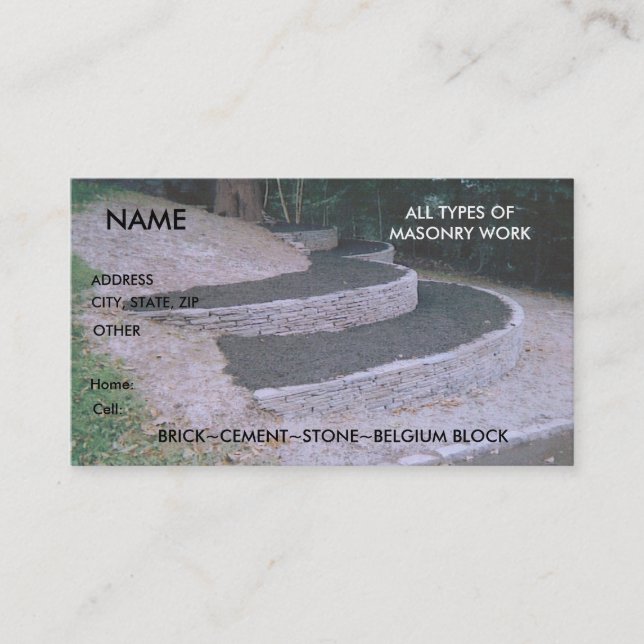 Mason Bricklayer Stone Brick work Business Card (Front)