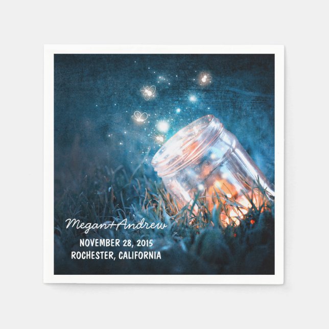 mason jar and blue fireflies wedding napkin (Front)