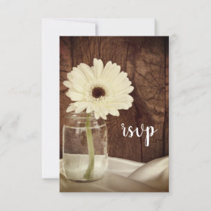 Mason Jar and Daisies Country Barn Wedding RSVP Card