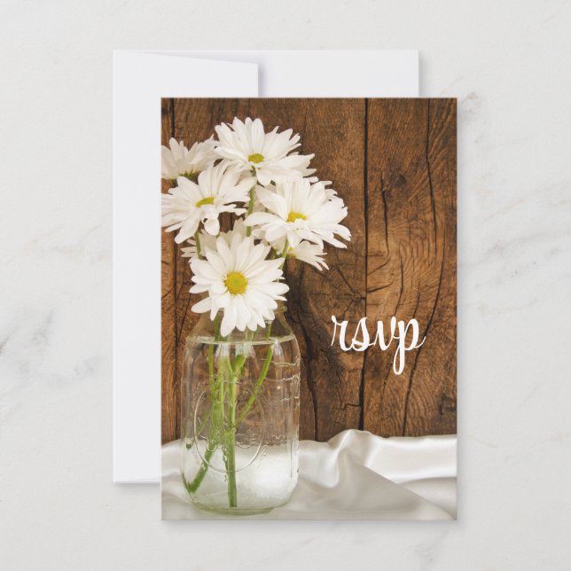 Mason Jar and Daisies Country Wedding RSVP Card (Front)