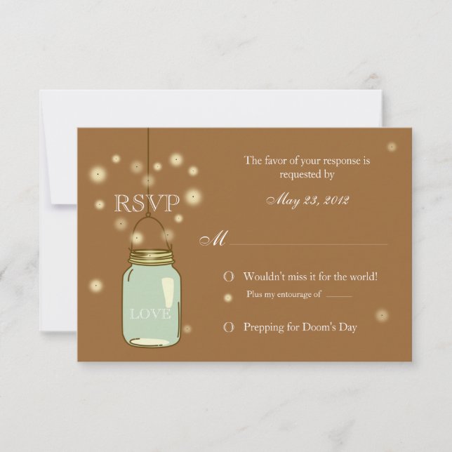 Mason Jar and Fireflies Heart RSVP Invitation (Front)