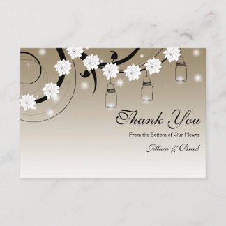 Mason Jar and Fireflies Thank You Card - Gold