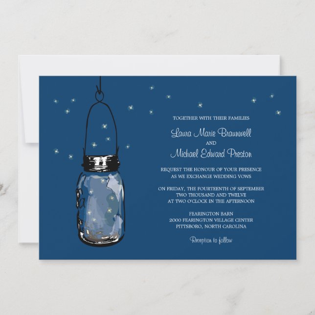 Mason Jar and Fireflies Wedding Invitations (Front)