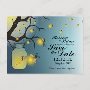 Mason Jar and Firefly Save The Date Postcard