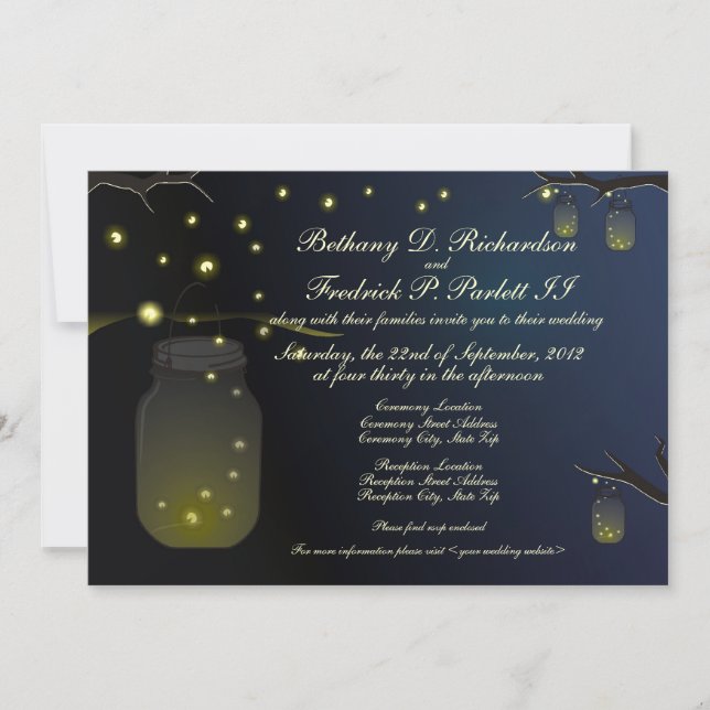 Mason Jar and Firefly Wedding Invitation (Front)