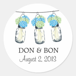 Mason Jar and Hydrangeas Wedding Classic Round Sticker