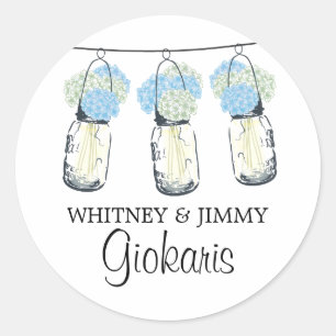 Mason Jar and Hydrangeas Wedding Classic Round Sticker