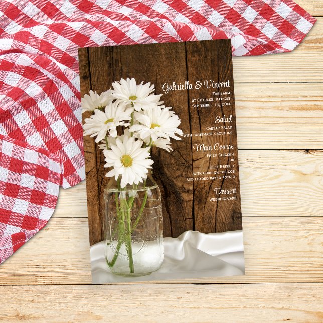Mason Jar and White Daisies Country Wedding Menu (Creator Uploaded)