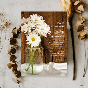 Mason Jar and White Daisies Quinceañera Invitation