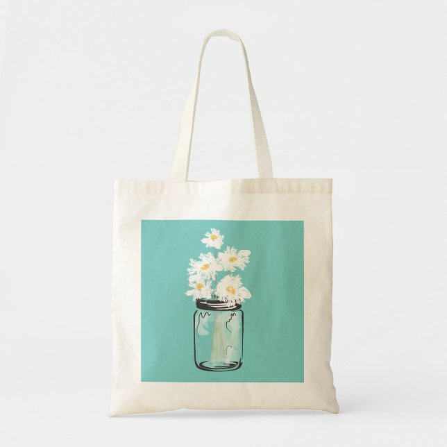 Mason Jar and White Daisies Tote Bag (Front)