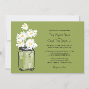 Mason Jar  and White Daisies Wedding Invitation