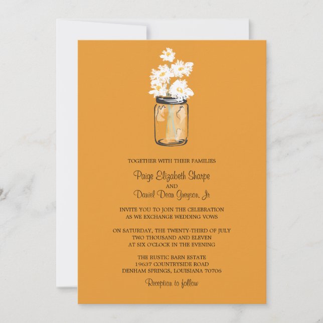 Mason Jar  and White Daisies Wedding Invitation (Front)
