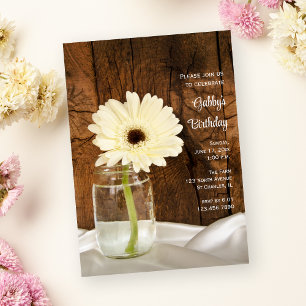Mason Jar and White Daisy Country Birthday Party Invitation