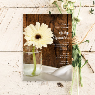 Mason Jar and White Daisy Quinceañera Invitation