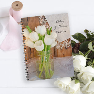 Mason Jar and White Tulips Country Barn Wedding Spiral Notebook