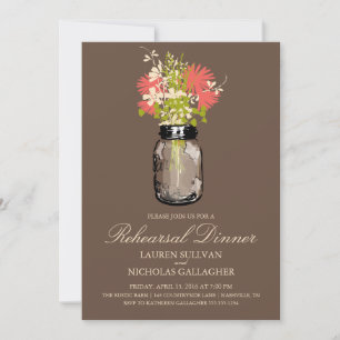 Mason Jar and Wildflowers Rehearsal Dinner Invitation