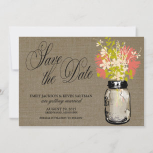 Mason Jar and Wildflowers Save the Date