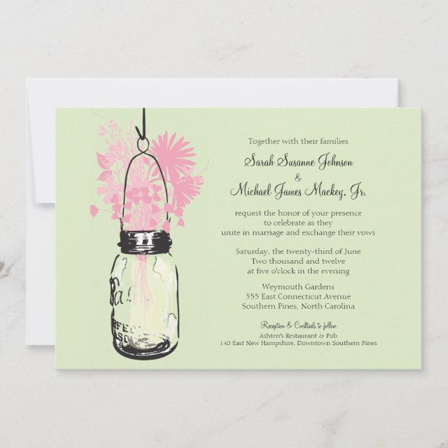Mason Jar and Wildflowers Wedding Invitation (Front)