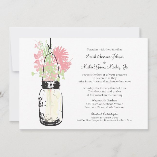 Mason Jar and Wildflowers Wedding Invitation (Front)