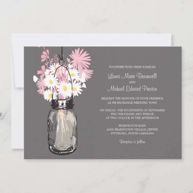 Mason Jar and Wildflowers Wedding Invitations (Front)