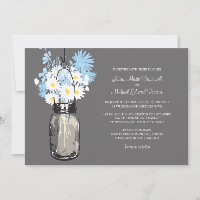 Mason Jar and Wildflowers Wedding Invitations (Front)